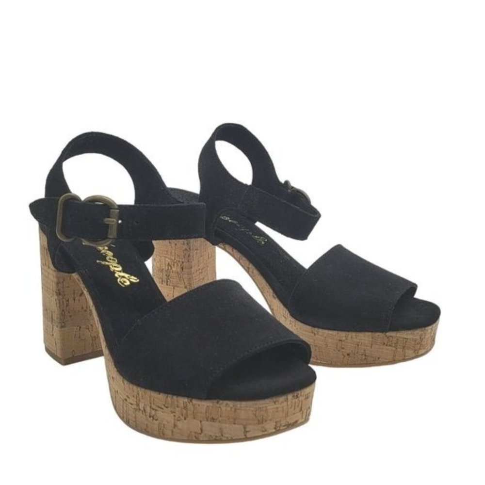 Free People black suede chunky platform buckle closure sandals Size 38